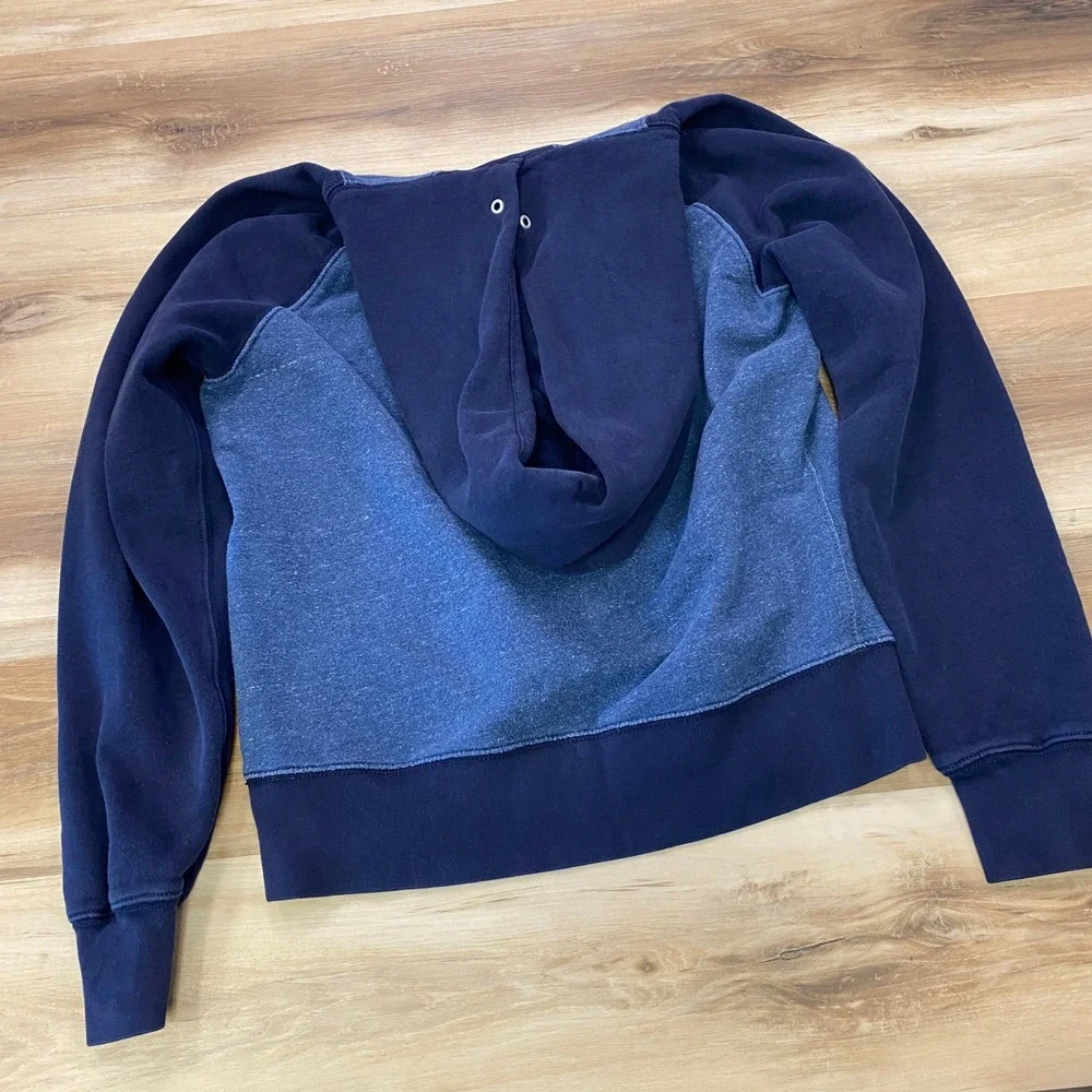 J. Crew Hoodie Size S Vintage Fleece Colorblock 100% Cotton Raglan Navy Blue